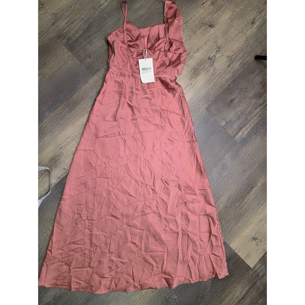 LUNAMODA Womens Dress Small Baked Rose Pink Satin Cowl Neck Midi NWT - Picture 2 of 10